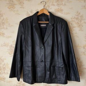 Vintage 90s black leather button front jacket lapel size XL